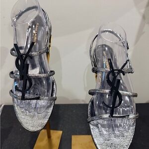 Yves Saint Laurent Metallic Silver Sandals